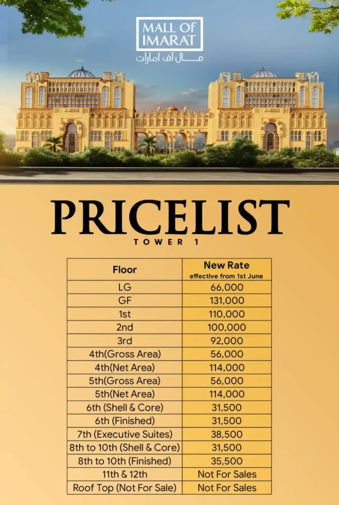 mall of imarat payment plan Tower 1 july August